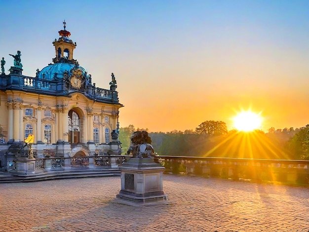 Dresden zonsondergang bij Zwinger in Saksen in Duitsland AI_Generated