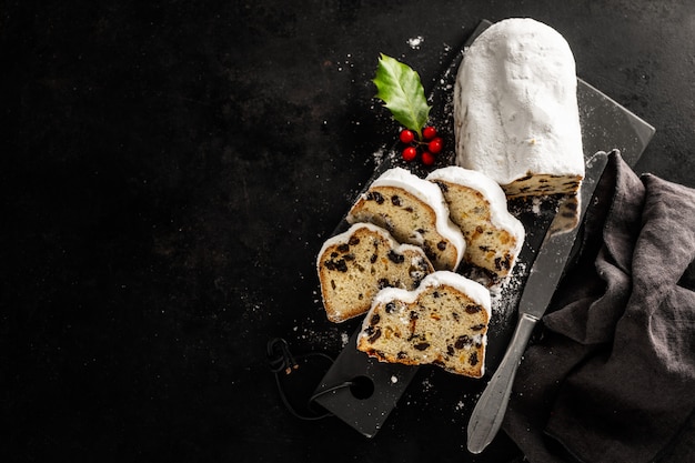 Dresdner stollen on dark table