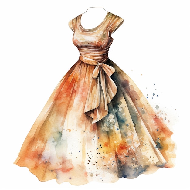 A dress on a hanger with a watercolor effect.