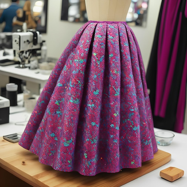 Premium Photo | A dress made by a mannequin with a pattern of flowers on it.