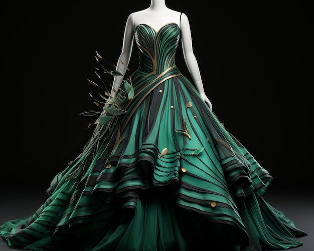 a dress made of green and gold fabric