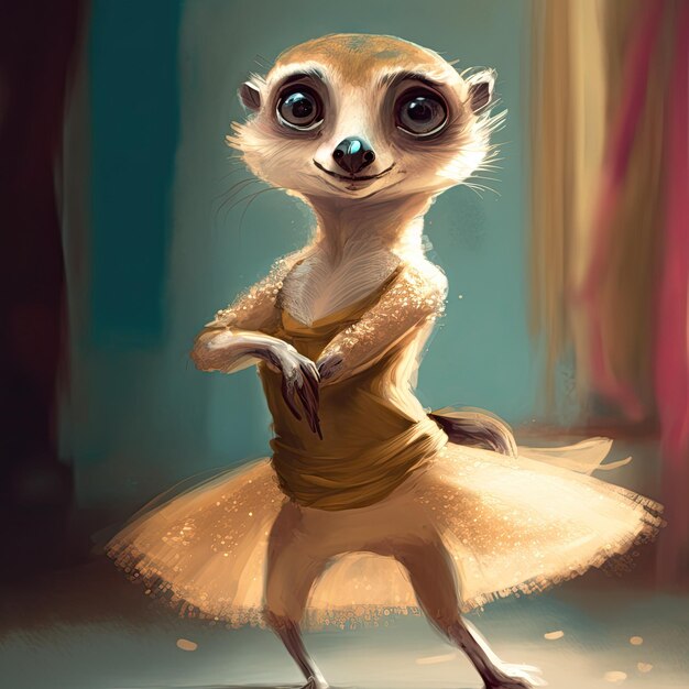 Dress up meerkat in ballet suit post in the studio isolated plain background