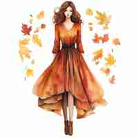 Photo dress watercolor autumn time illustration for planner or diy project