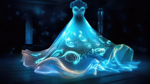 A dress with a glowing design of a dress with a glowing design of a woman in a dress.