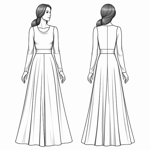 A dress with a neckline and a skirt
