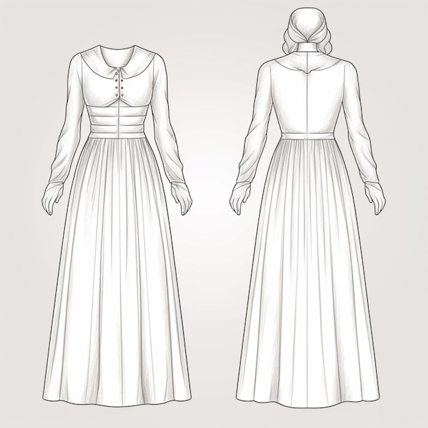 드레스의 뒷면과 뒷면의 패턴이 있는 드레스.