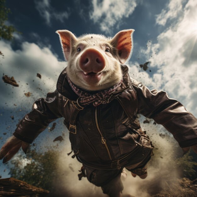 Photo dressed as superheroes a team of flying pigs swoop