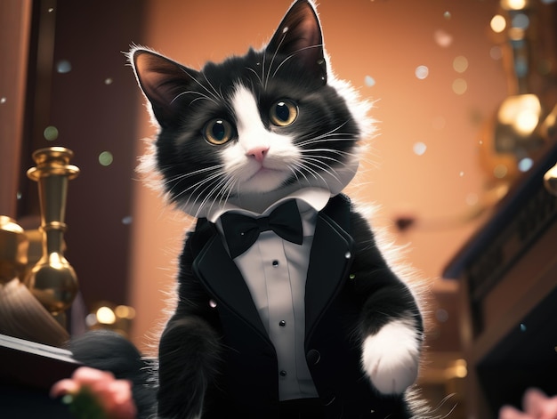 Dressed up cat HD 8K wallpaper Stock Photographic Image