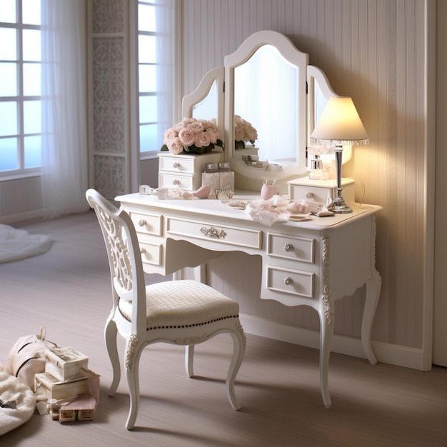 Dressing room white wood desk without chair picture Ai generated art