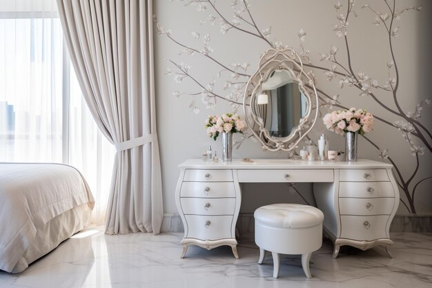 Photo dressing table with mirror in the white modern bedroom ai