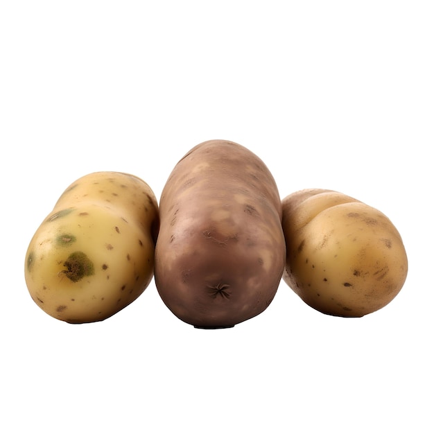 Drie aardappelen isoleren op witte achtergrond