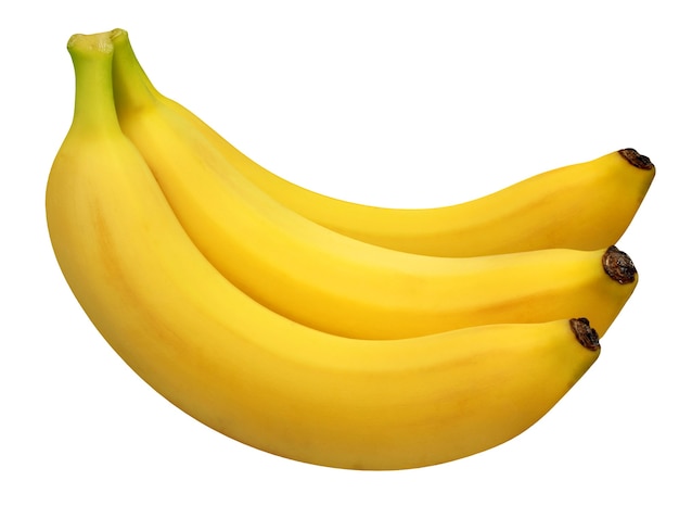 Drie bananen geïsoleerd op een witte achtergrond. hele gele vruchten.