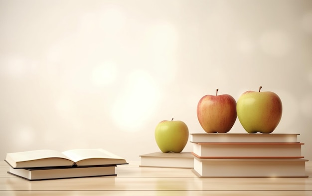 Drie boeken op een tafel met een waarop 'appel' staat