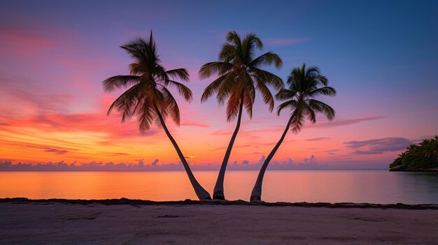 Drie bomen op een rij door de oceaan bij zonsondergang Florida Keys