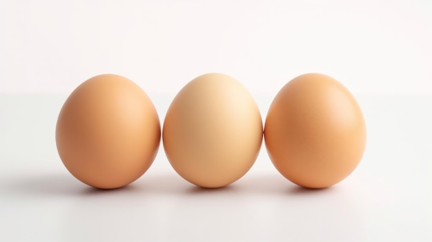 Drie bruine eieren staan op een rij.
