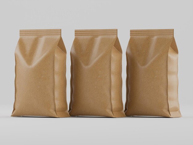 Drie bruine papieren zakken mockup