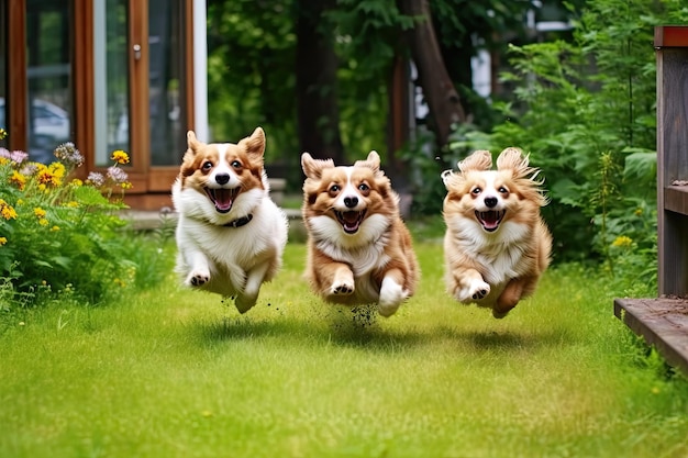 Drie Chihuahua die op de tuin rennen