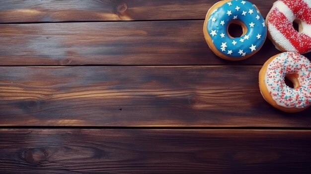 Drie donuts met sprinkles en Amerikaanse vlag decoratie