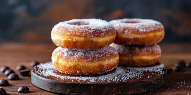 Foto drie donuts op een houten plank.