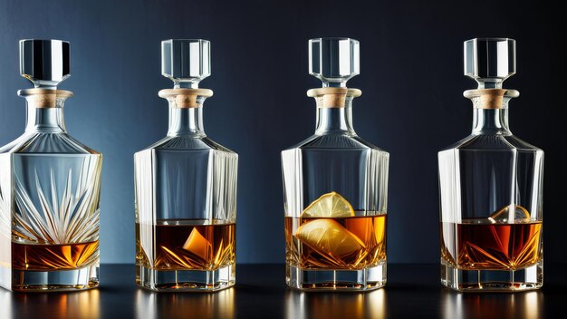 Foto drie flessen alcohol met een goudblad bovenop