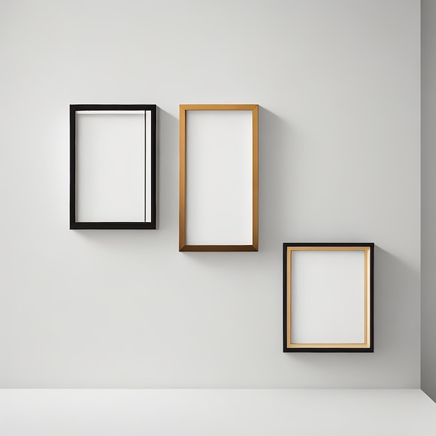 Drie foto minimalistische lege frames met tweekleurige achtergrond