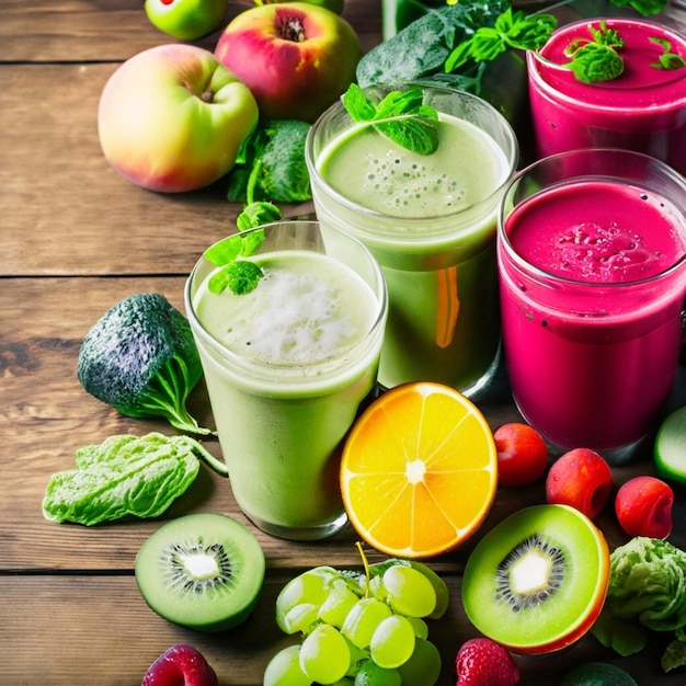 Drie gezonde vruchten en groenten detox dranken