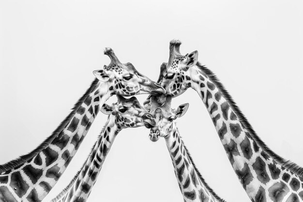 Foto drie giraffen halzen verweven zachtjes