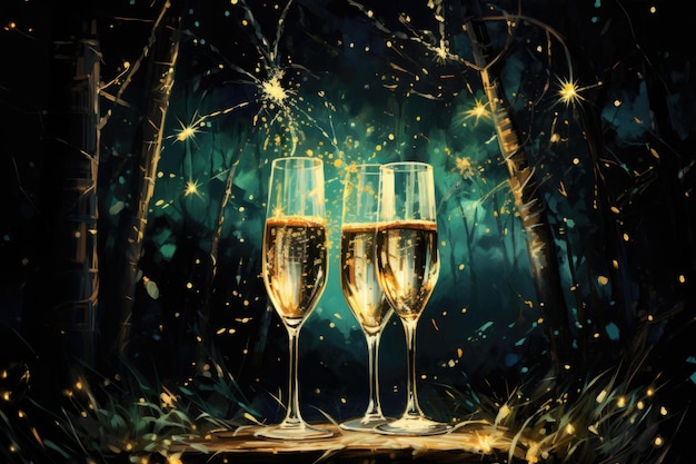 drie glazen champagne feestelijke magische kerst sfeer