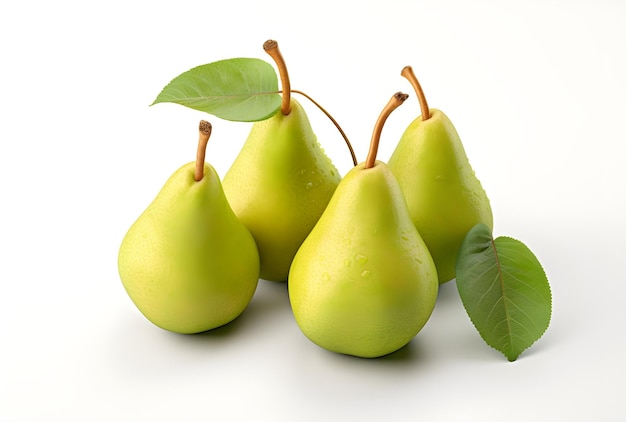 drie groene peren op een witte achtergrond