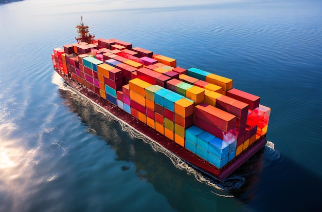 Drie grote containerschepen in de oceaan