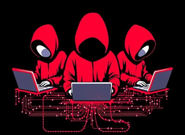 Drie hackers zonder gezicht Concept van red hat hacker groepsorganisatie of vereniging