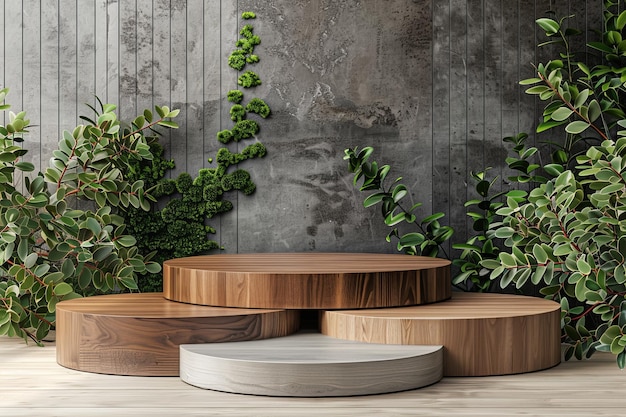 Foto drie houten tafels voor productvisualisatie