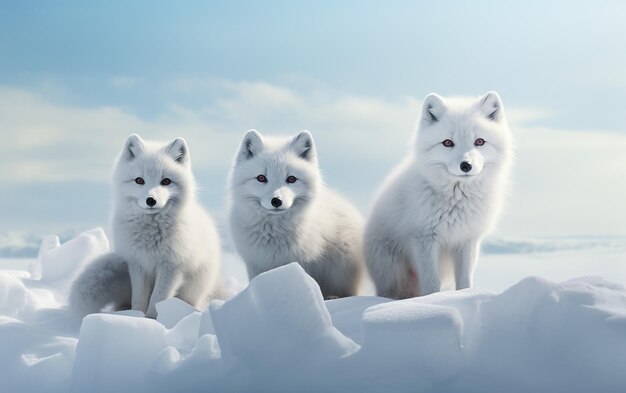 Foto drie ijsberen staan in de sneeuw. eén van hen heeft het woord vos op.