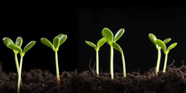 Drie jonge planten ontspruiten uit de grond