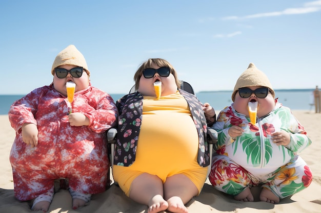 Drie kinderen eten ijs op het strand een kind