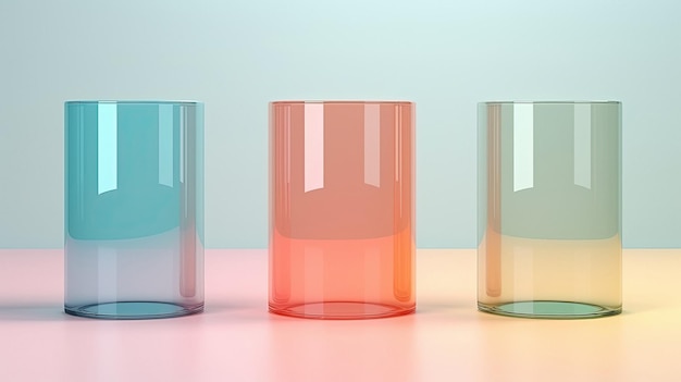 Foto drie kleurrijke glazen vazen met één met de tekst 