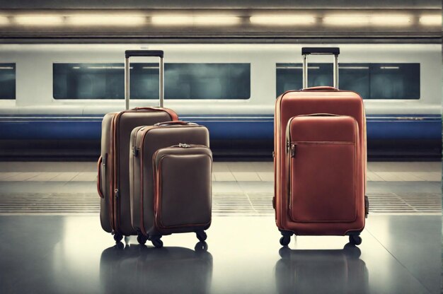 Drie koffers op de vloer op het treinstation Reisconcept Generatieve AI