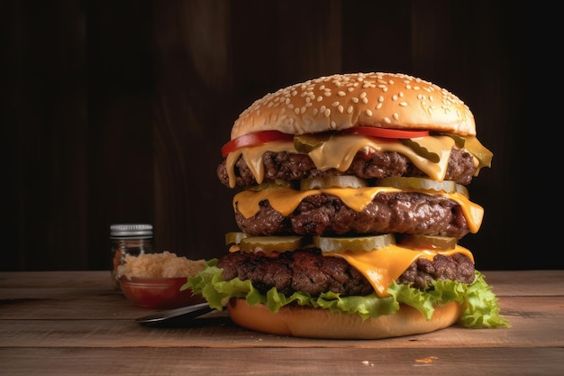 Drie koteletburger gevuld met rundvlees en kaas op een zwarte achtergrondfotostudio-opname met kopieerruimte