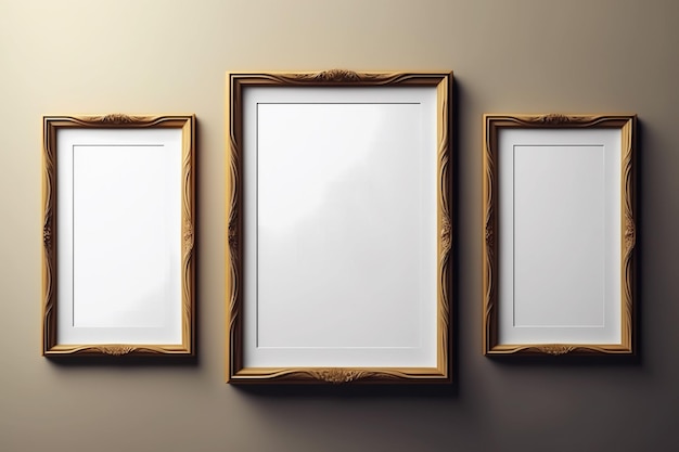 Drie lege frames op de muur mockup sjabloon