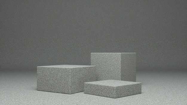 Drie lege stands en abstracte steen glanzende geometrie achtergrond Premium Foto