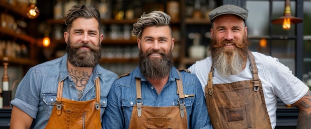 Drie mannen met baarden naast elkaar staan