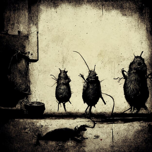 Drie muizen lopen achter elkaar rond met een muis generatieve ai