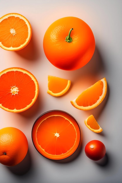 Drie oranje ronde vormen geïsoleerd op een witte achtergrond. Bovenaanzicht plat lag compositie