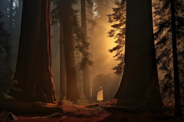 Drie oude sequoia's in het Sequoia National Park in de Sierra Nevada Mountains in de Verenigde Staten