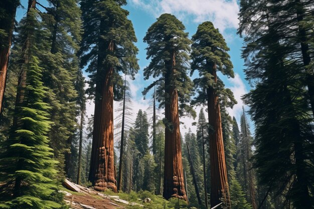 Drie oude sequoia's in het Sequoia National Park in de Sierra Nevada Mountains in de Verenigde Staten