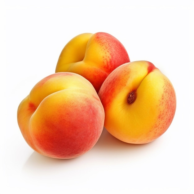 Drie perziken, een gele en een rode en gele, zijn van perziken.