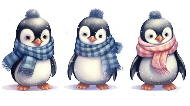 Drie pinguïns met sjaals en een sjaal