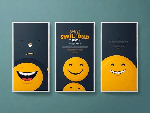 Foto drie posters van de zon en de woorden glimlach