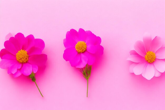 Drie prachtige kleurrijke bloemen op roze achtergrond