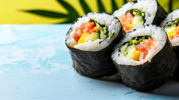 Drie ronde sushi rollen zien er schattig uit.